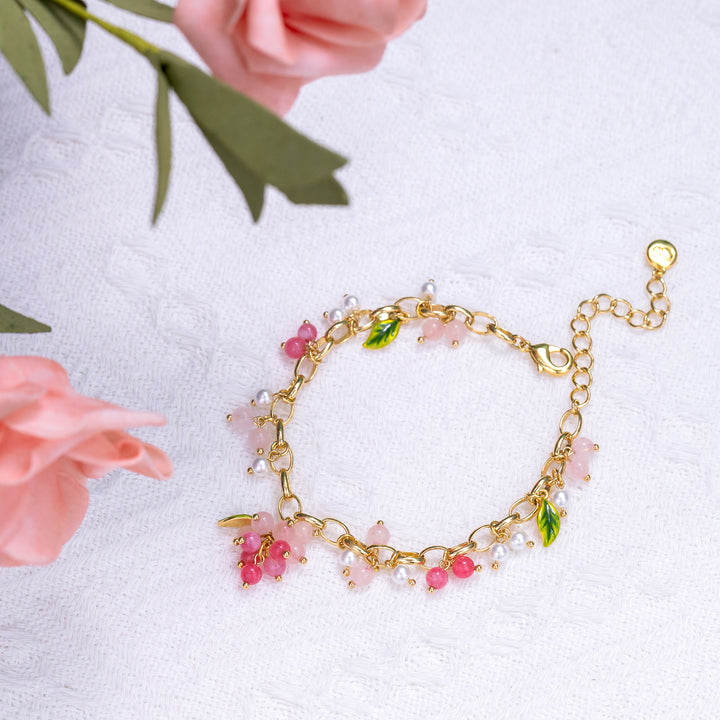 Pink Berry Gold Charm Bracelet Selenichast 