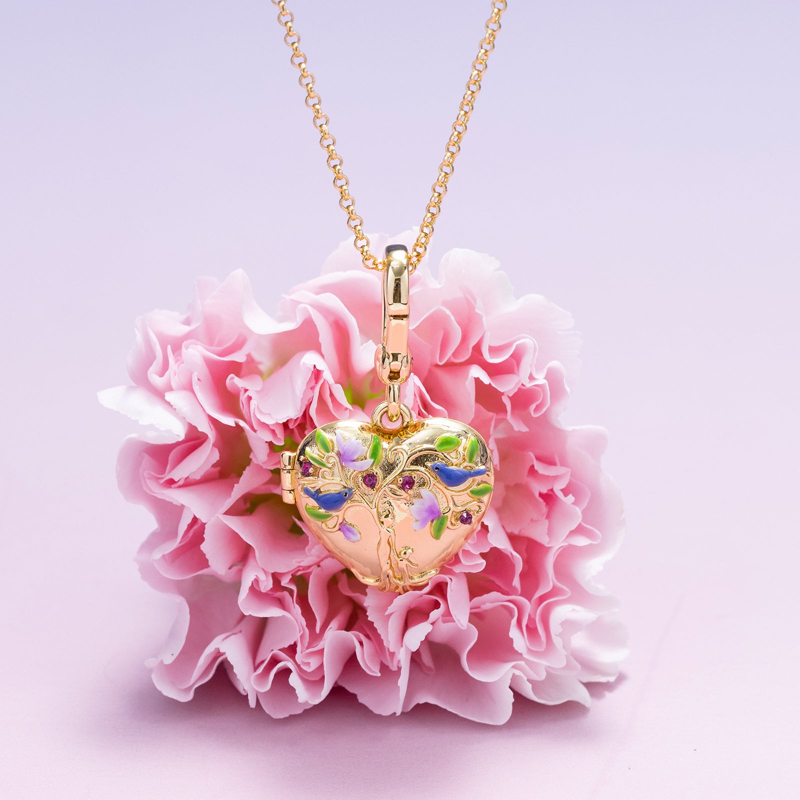 Selenichast Tree of Life Heart Locket Necklace Enamel Jewelry