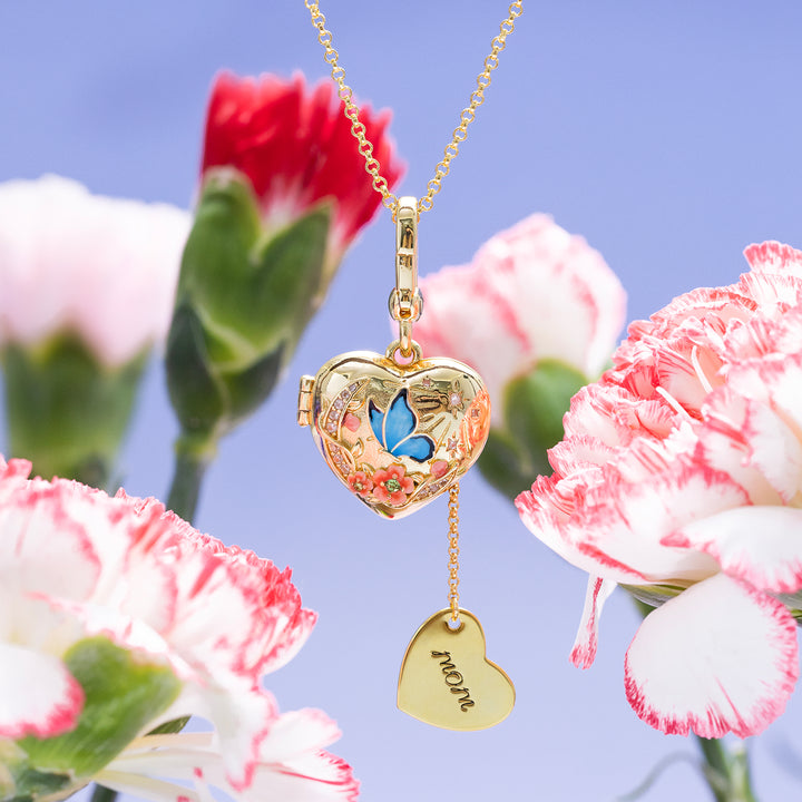 Selenichast Butterfly Moon Heart Locket Necklace Enamel Jewelry