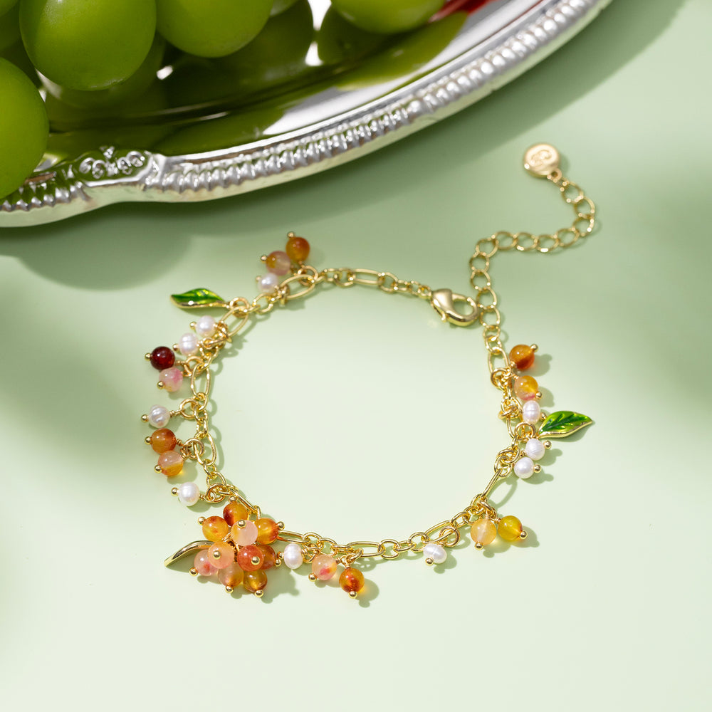 Selenichast Orange Berry Gold Charm Bracelet