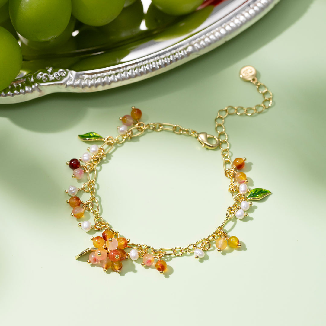 Selenichast Orange Berry Gold Charm Bracelet