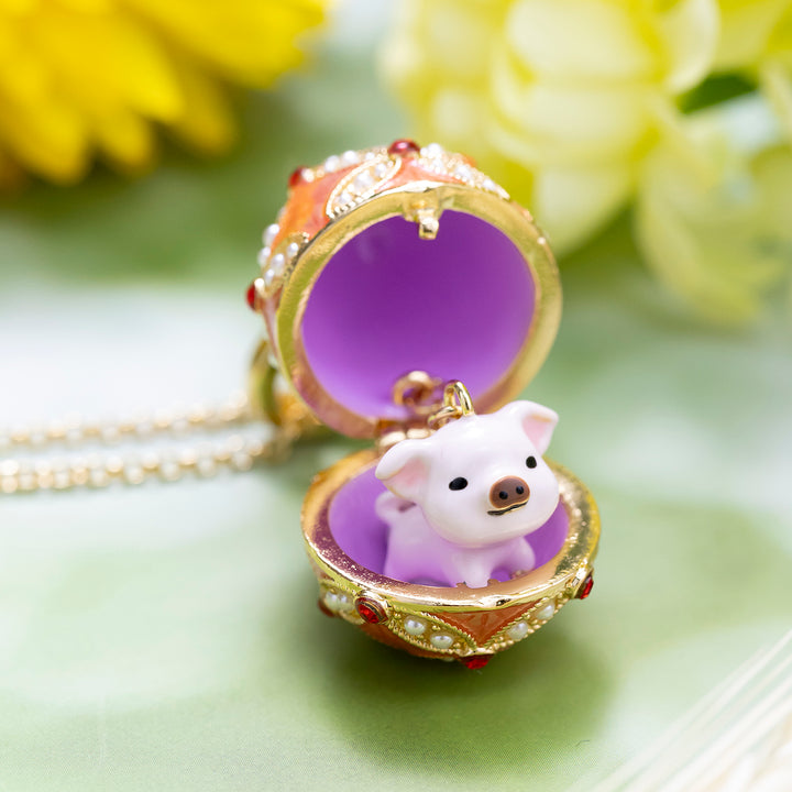 Pig Egg Locket Necklace