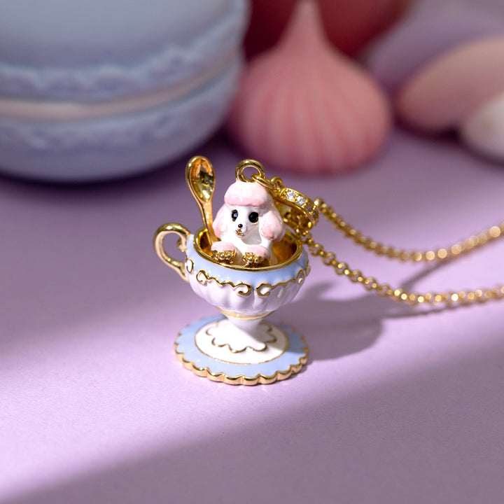 Selenichast Teacup Poodle necklace Enamel Jewelry Gifts for Kids