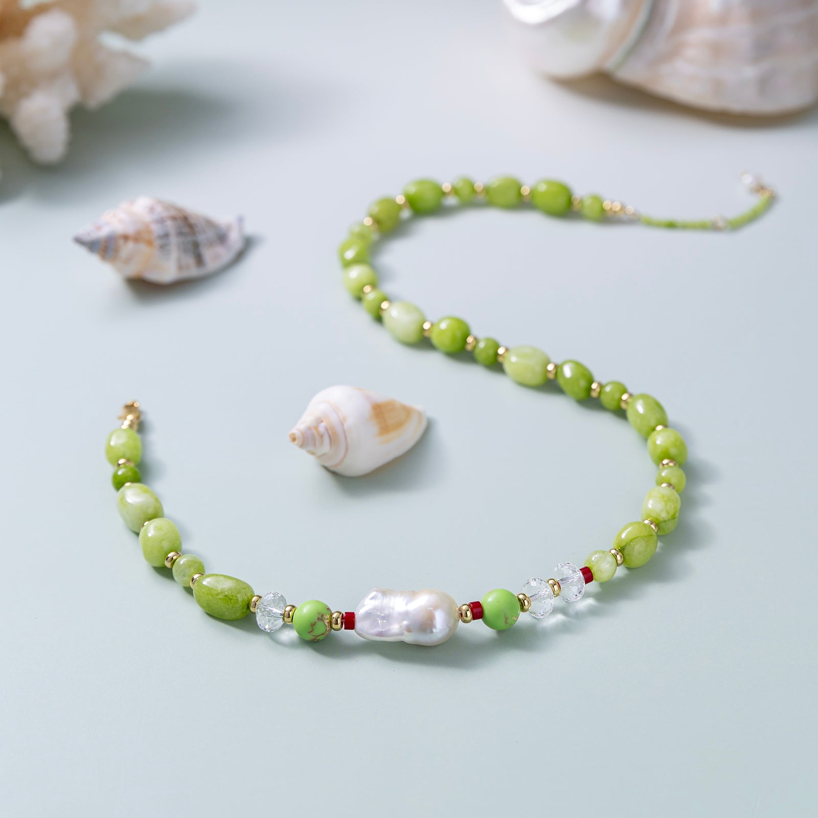 Selenichast Gold Peridot Bead Necklace Statement Jewelry