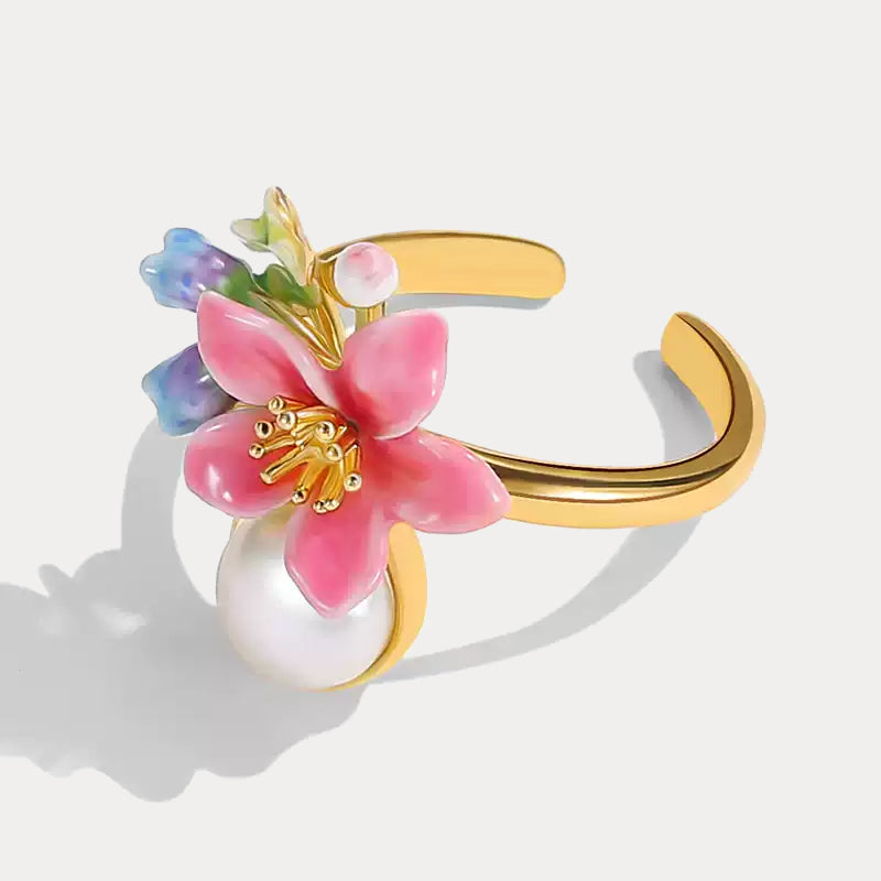 Tropical Flower Pearl Ring