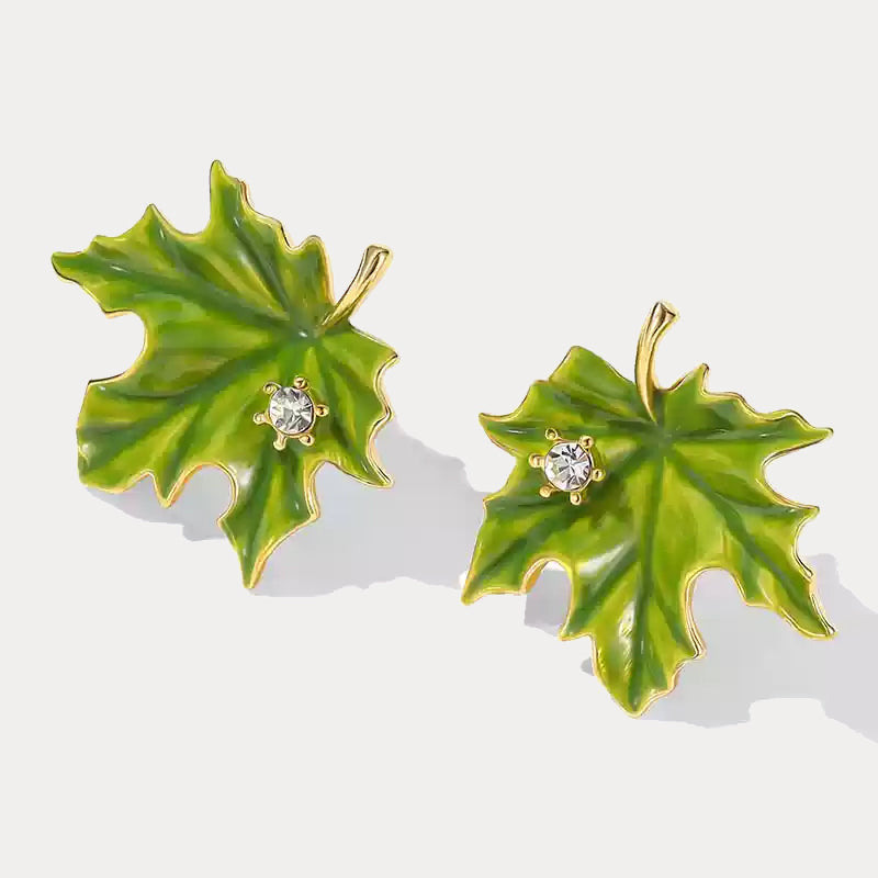 Green Maple Leaf Earrings