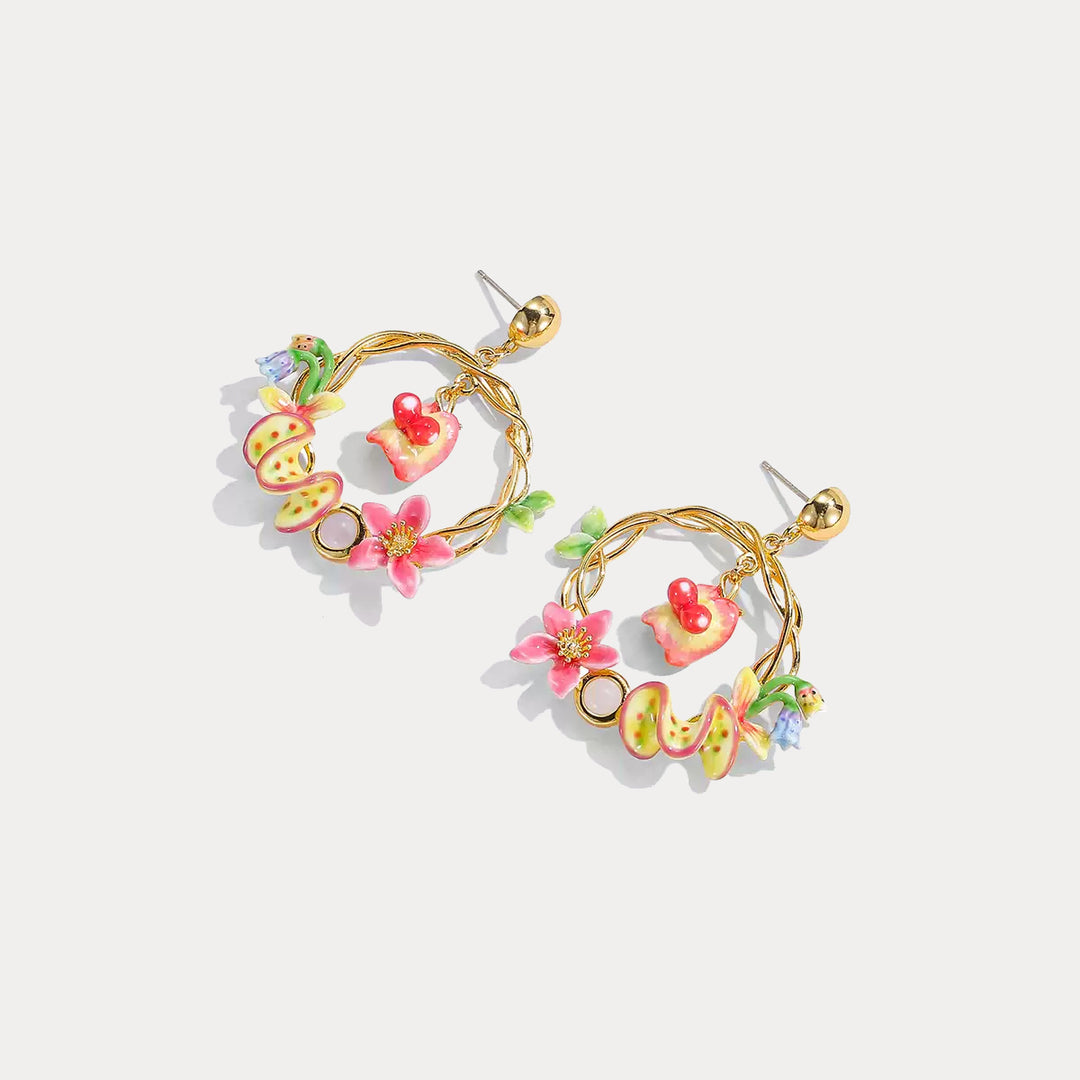 Tropical Flower Dangle Earrings