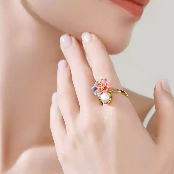 Tropical Flower Pearl Ring