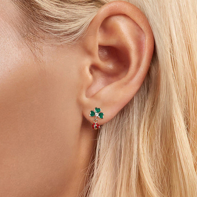 Four Leaf Clover Ladybug Earrings