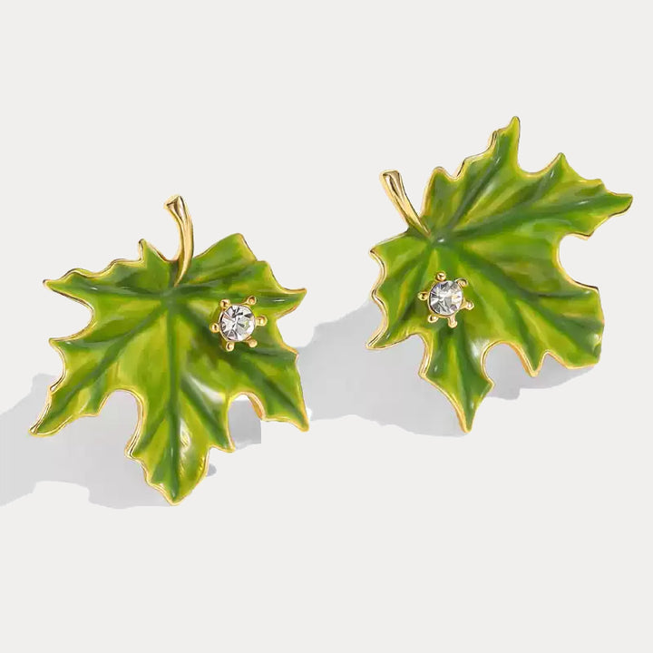 Green Maple Leaf Earrings