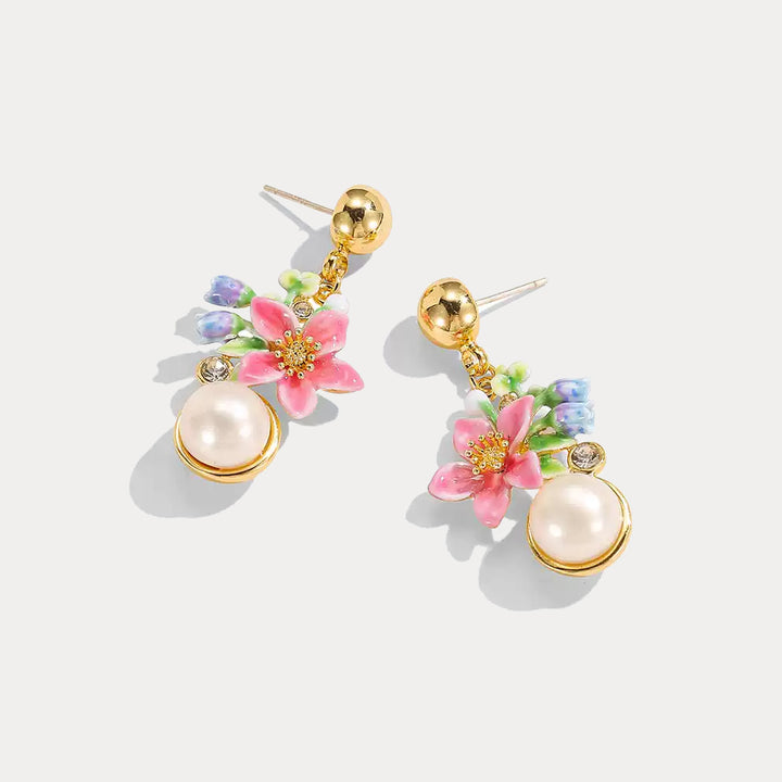 Tropical Flower Pearl Earrings