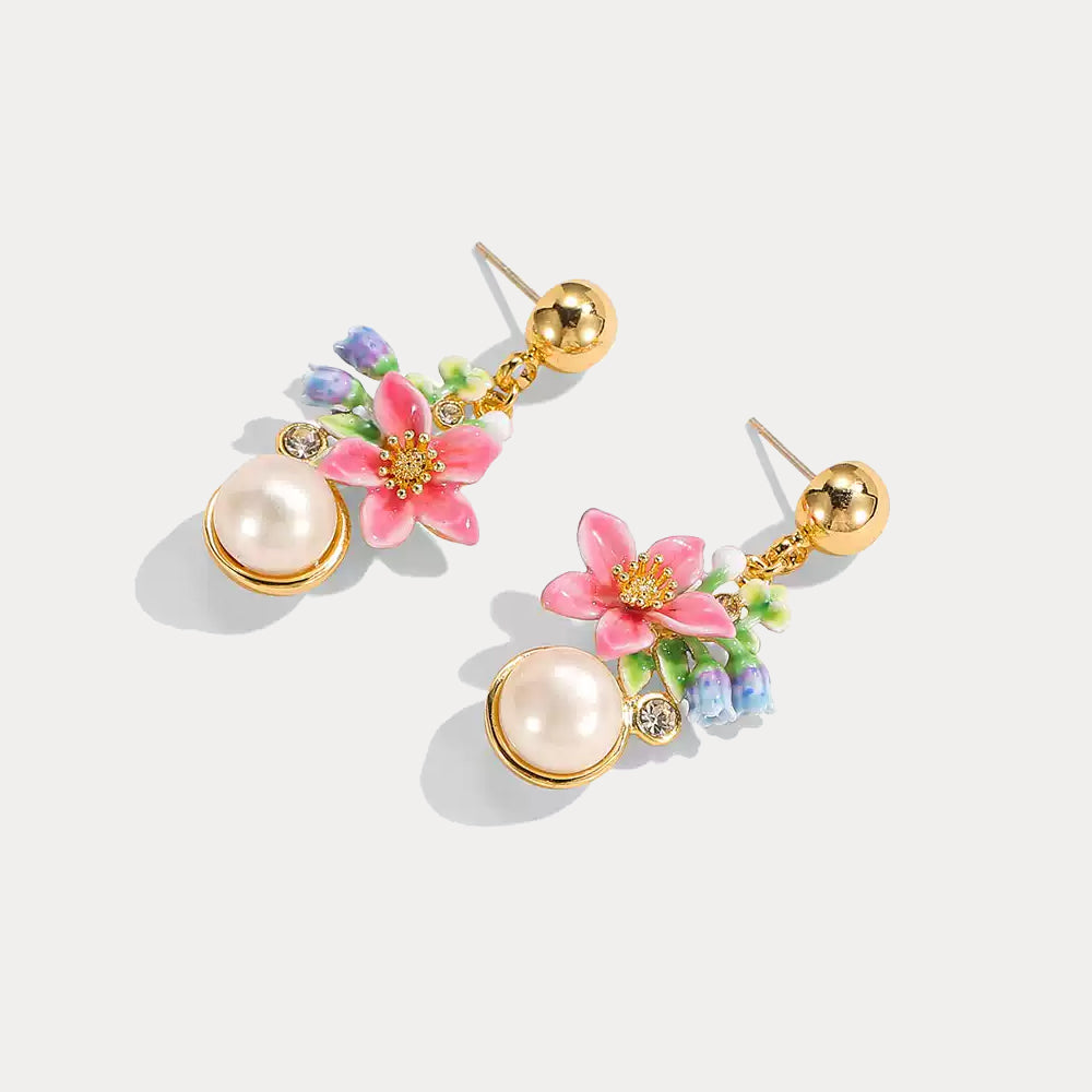 Tropical Flower Pearl Earrings