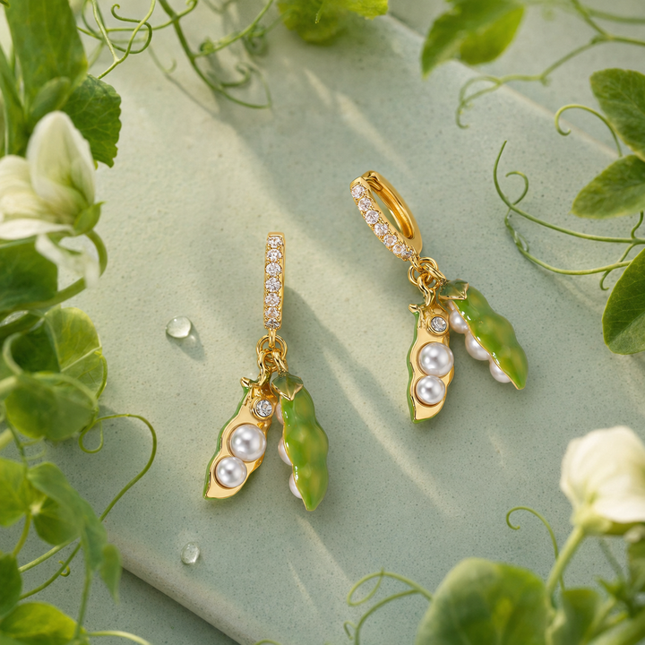 Selenichast Pea Pod Pearl Huggie Earrings Harvest Jewelry