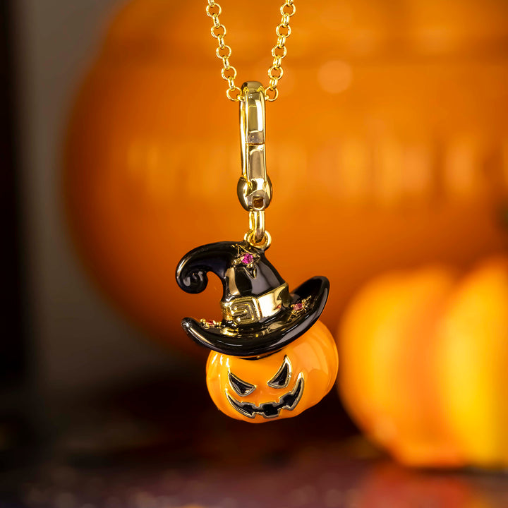 Pumpkin Witch Hat Locket Necklace Halloween 