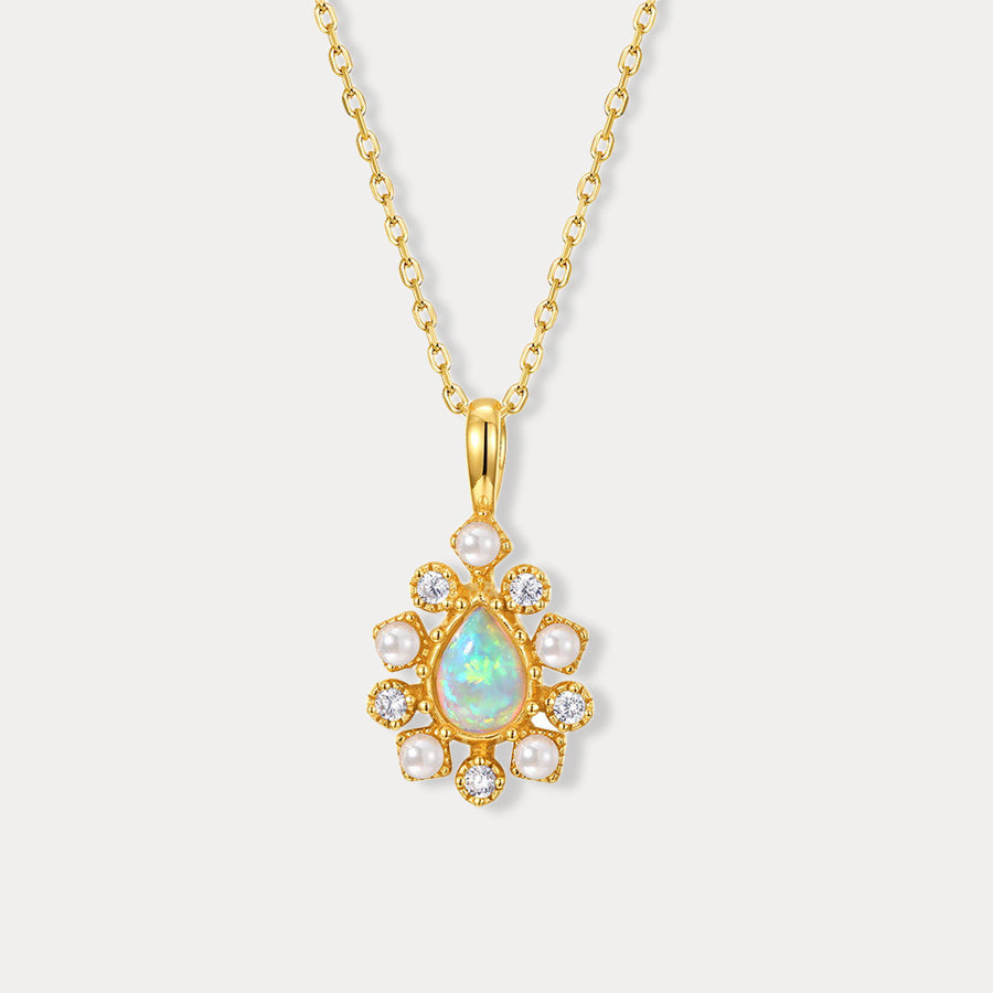 Selenichast Opal Diamond Pendant Clavicle Necklace