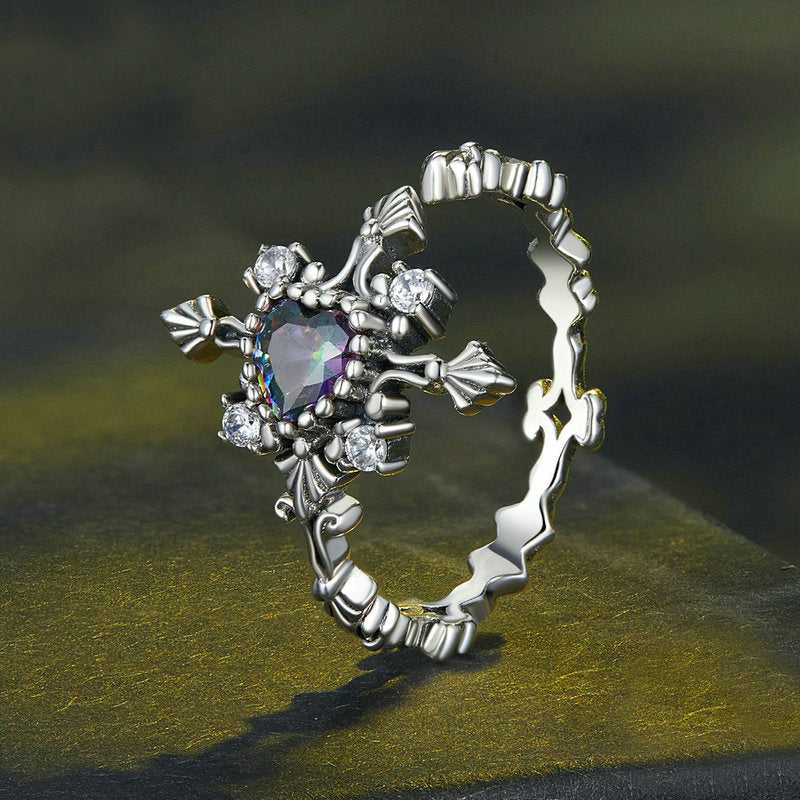 Heart Cross Sterling Silver Ring
