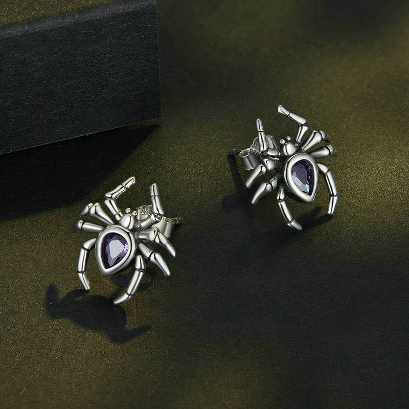 Gothic Spider Stud Silver Earrings Halloween Party Jewelry