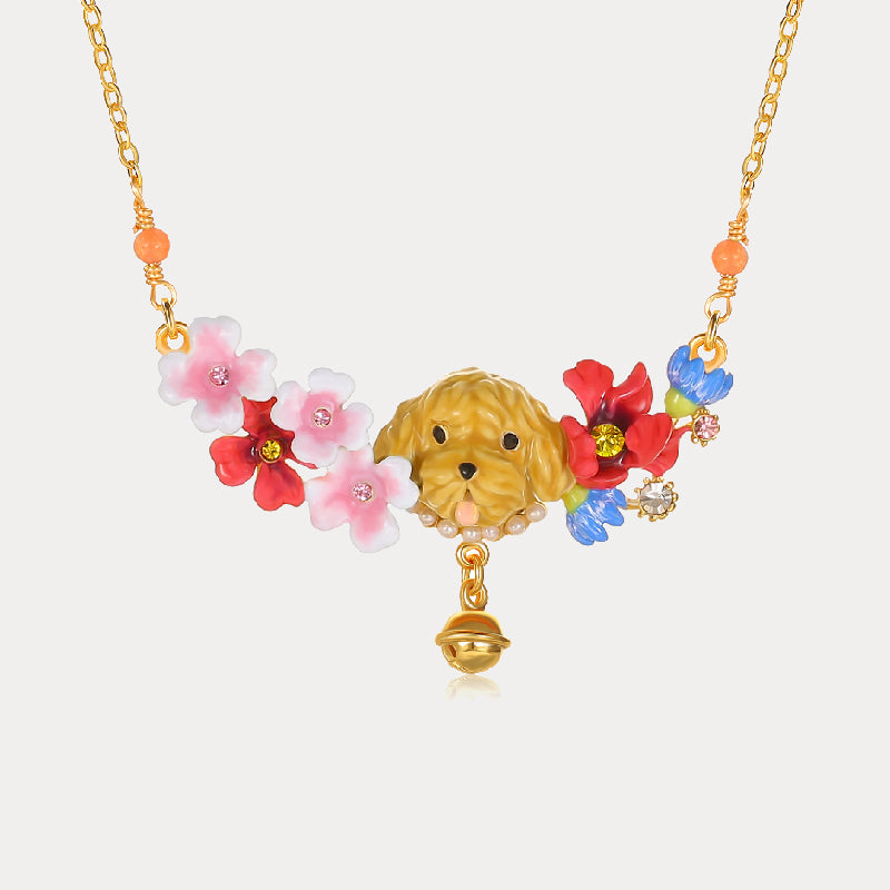 Selenichast Enamel Goldendoodle Necklace for Women