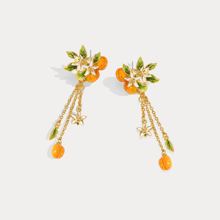 Selenichast Golden Plum Flower Drop Earrings