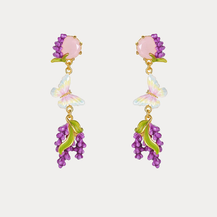 Lavender Butterfly Earrings with Pink Crystal