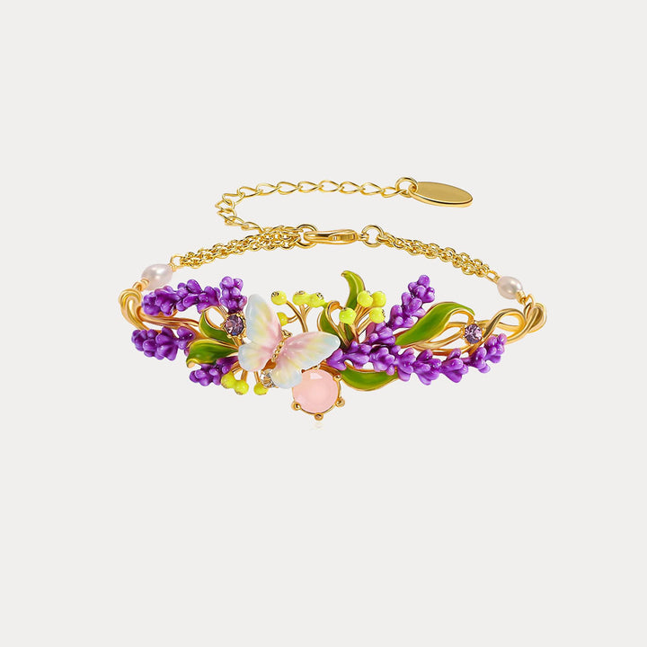 Lavender Butterfly Bracelet with Pink Crystal