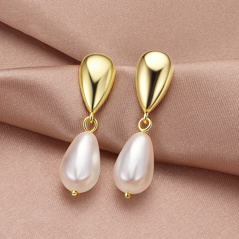Selenichast Gold Pearl Drop Earrings