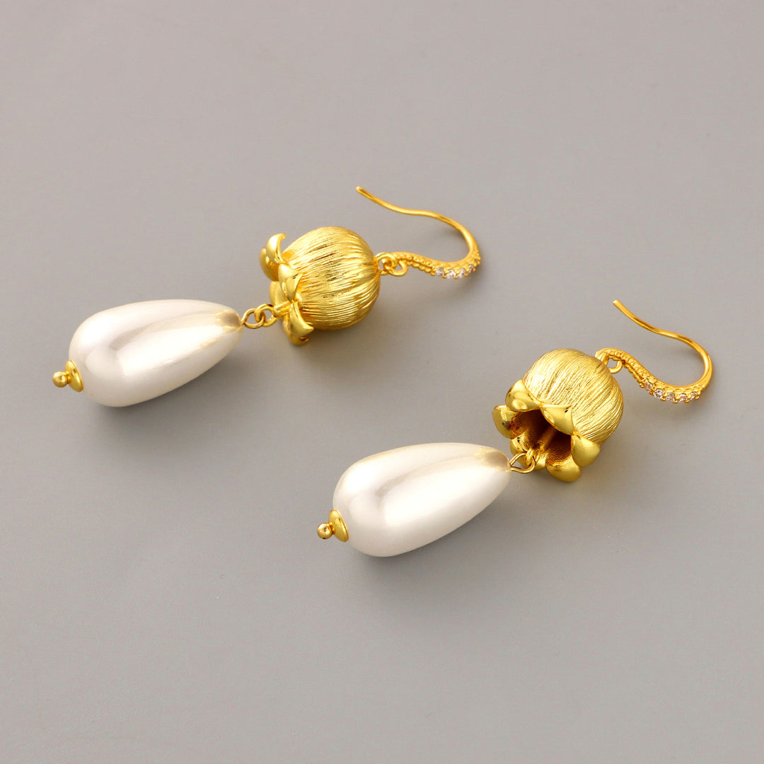 Selenichast Lily of the Valley Pearl Drop Earrings Birth Flower