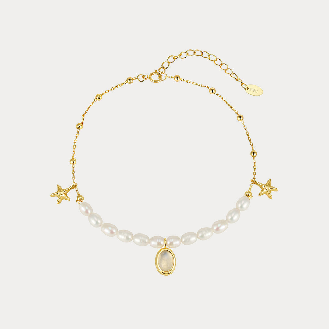 Selenichast Gold Starfish and Pearl Anklet