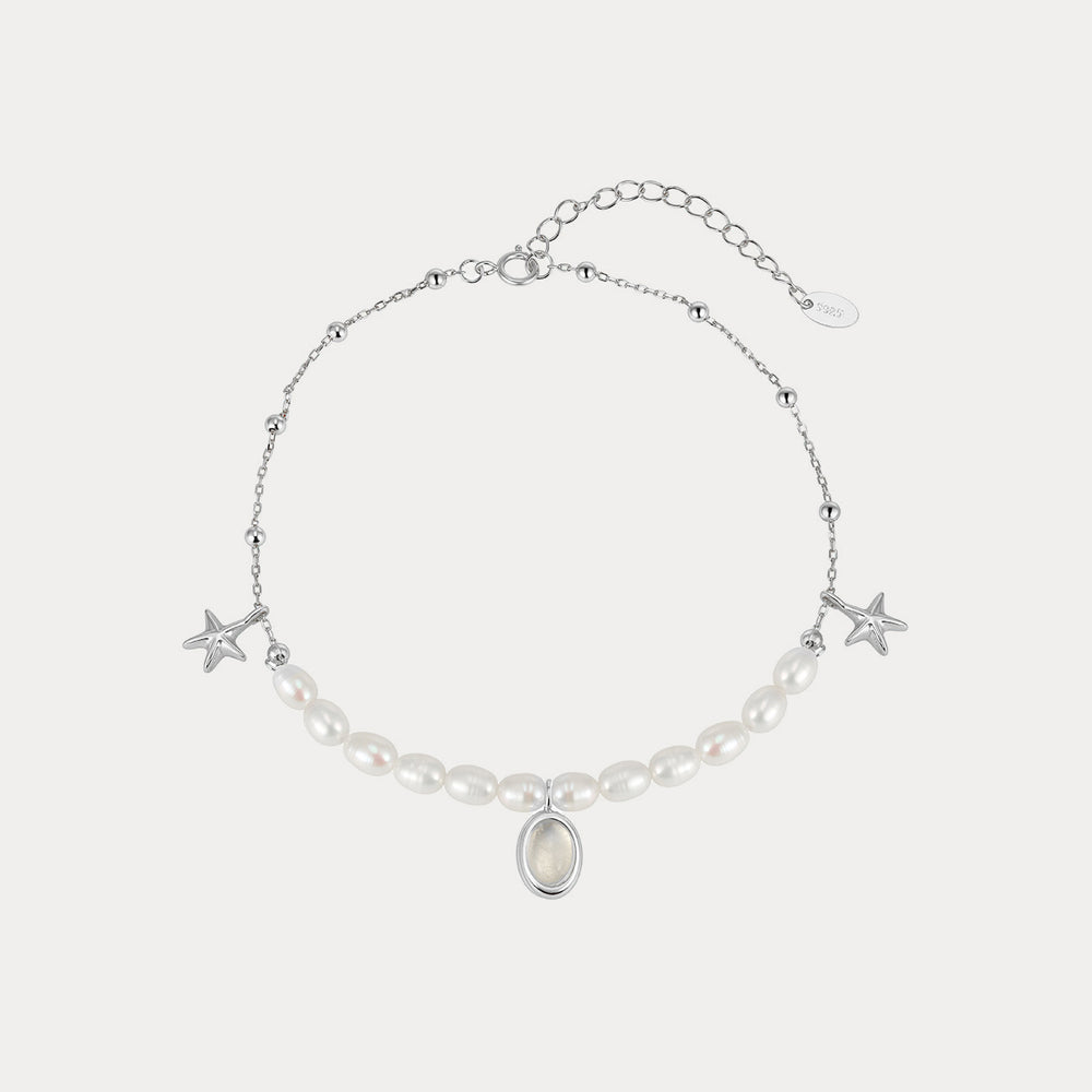Selenichast Silver Starfish and Pearl Anklet