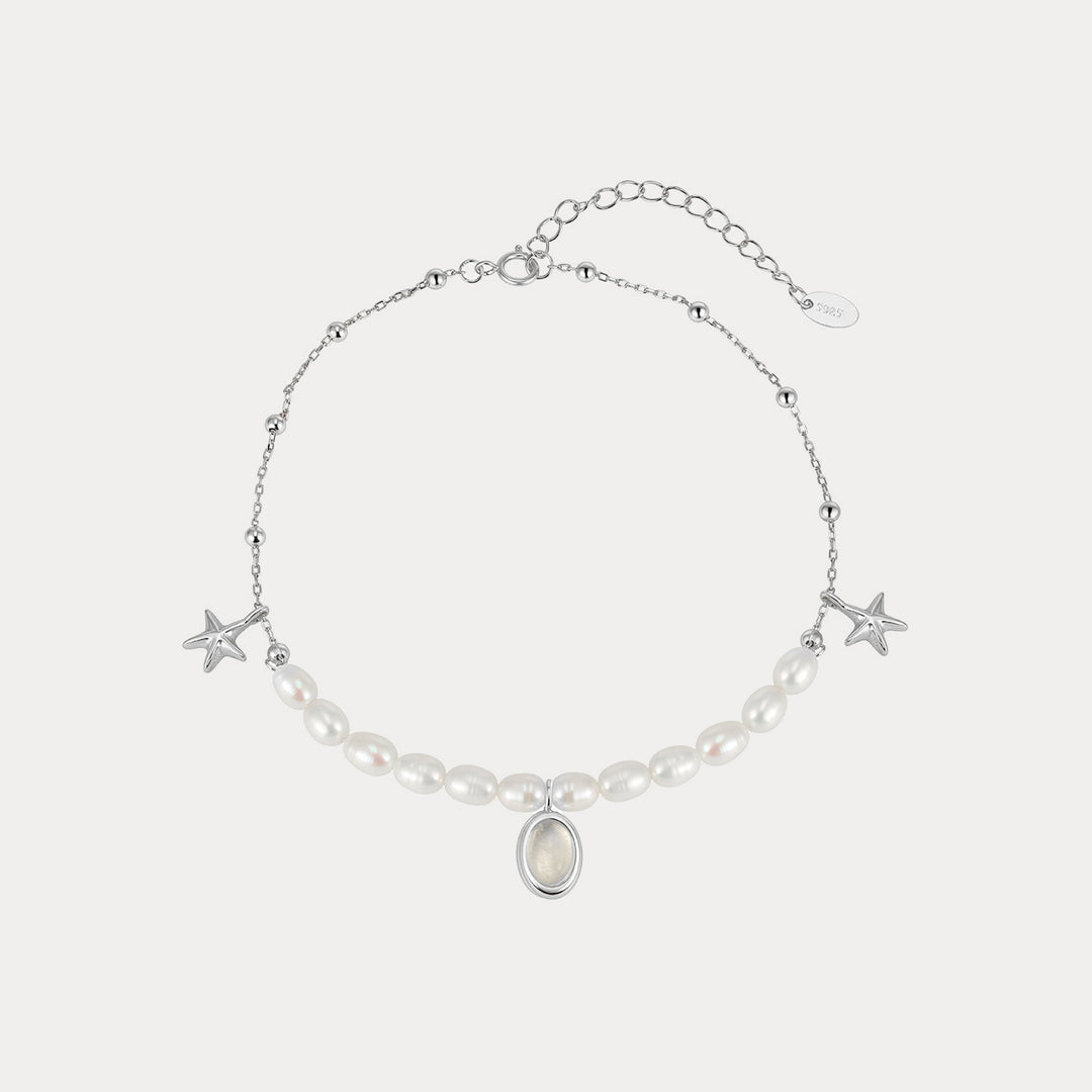 Selenichast Silver Starfish and Pearl Anklet