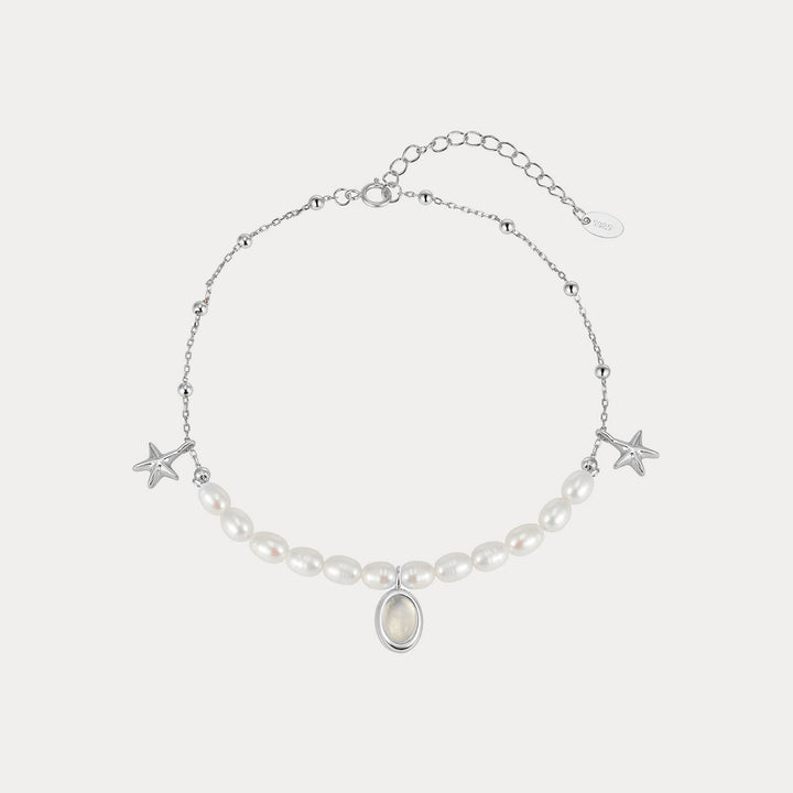 Selenichast Silver Starfish and Pearl Anklet