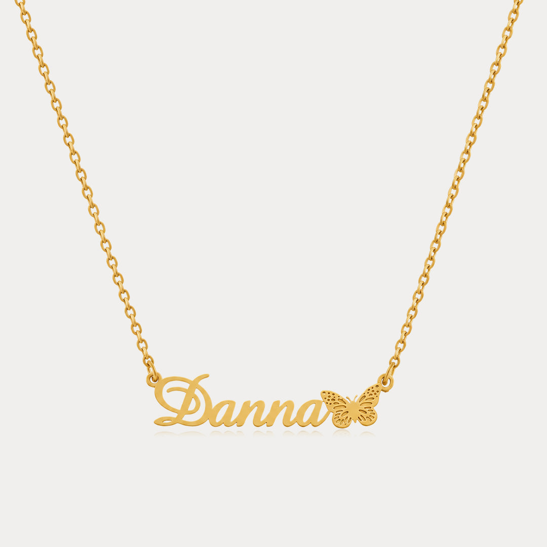 Selenichast Butterfly Personalized Name Necklace with Gold Custom Script