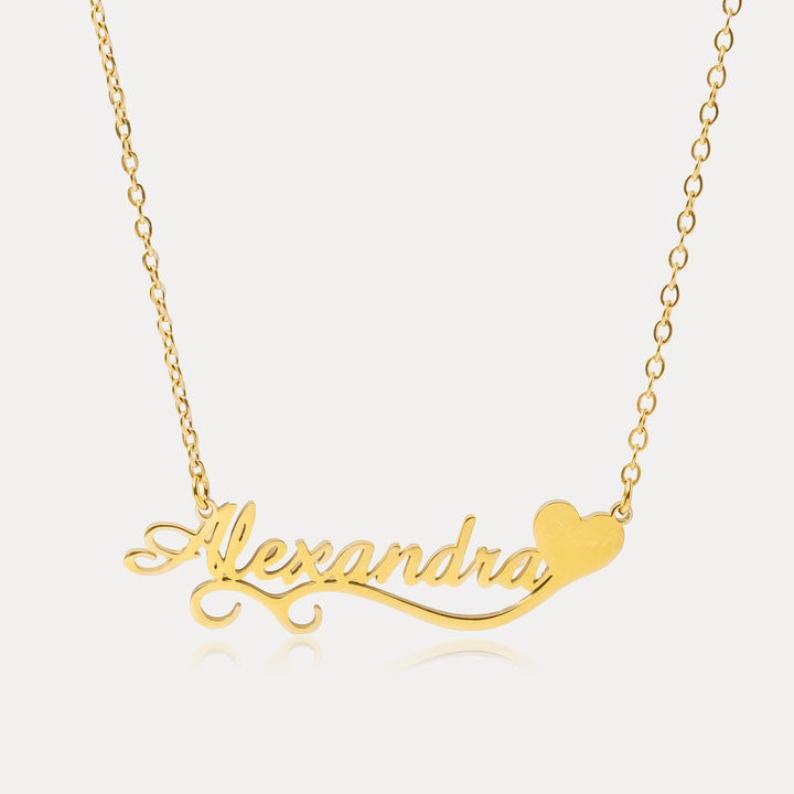 Selenichast Heart Personalized Name Necklace with Gold Script Name