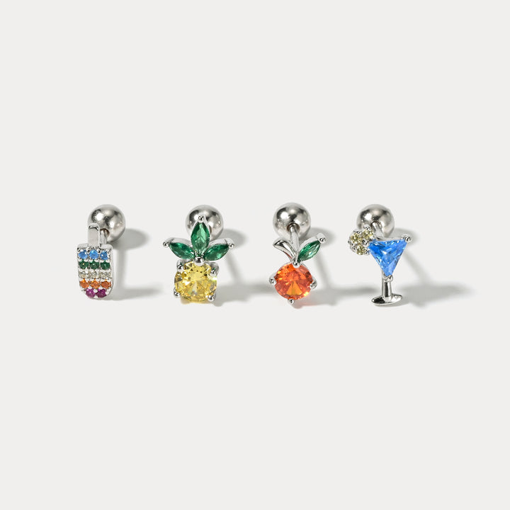Silver Fruit Earrings Set