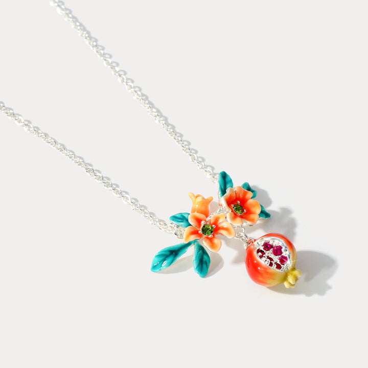 Sliver Flower Pomegranate Necklace