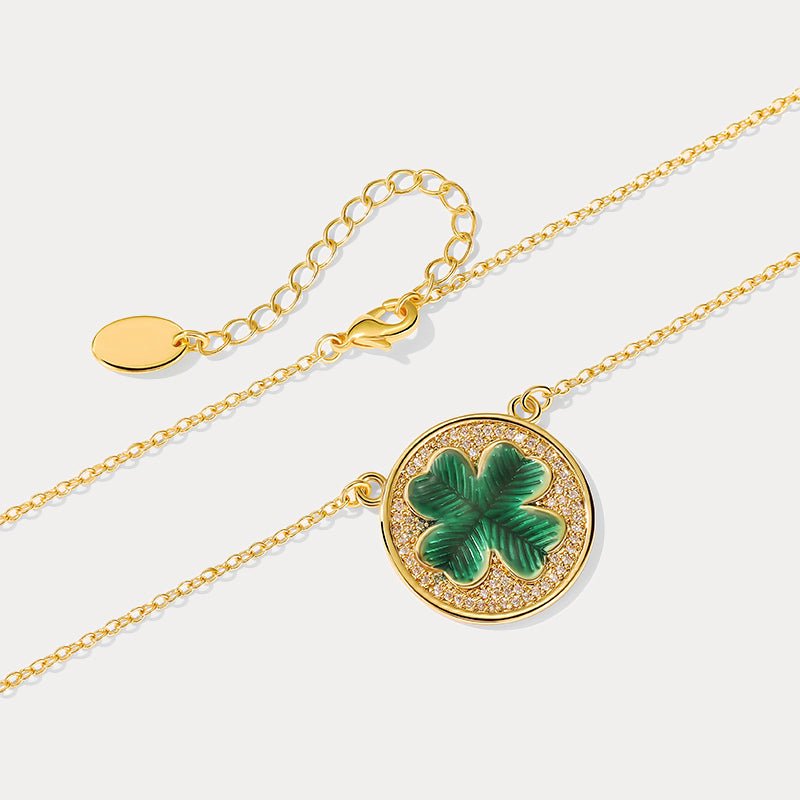Four leaf Clover Coin Nature Necklace