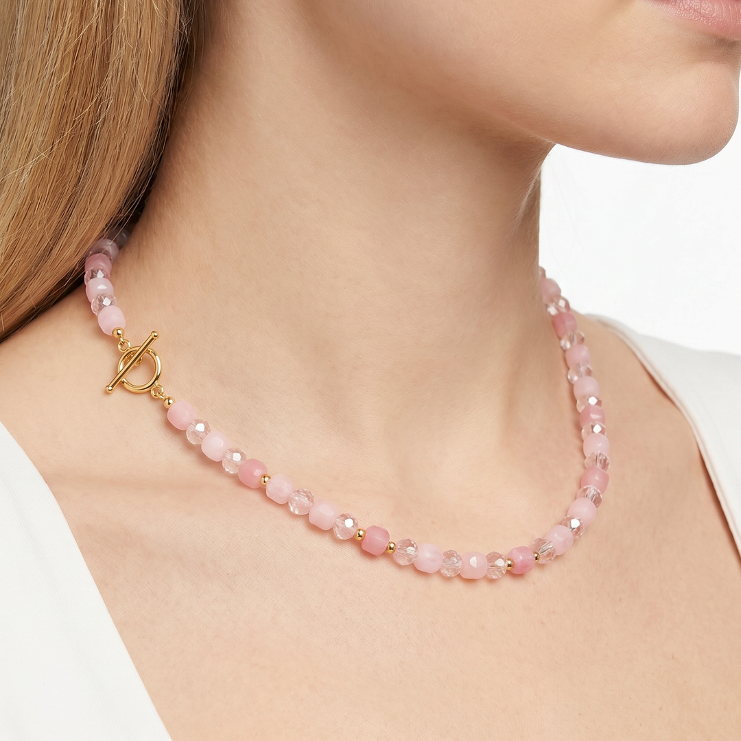 Pink Crystal Beaded Necklace
