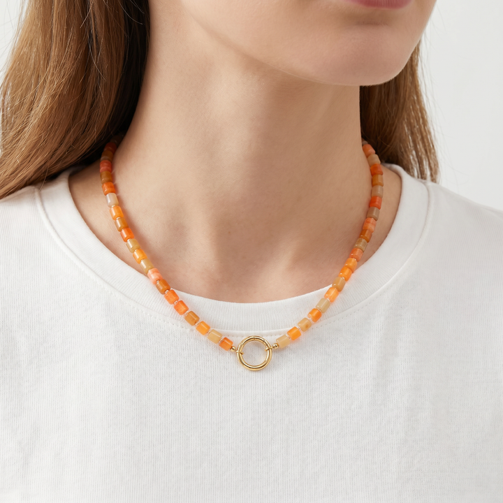 Orange Agate Bead Necklace
