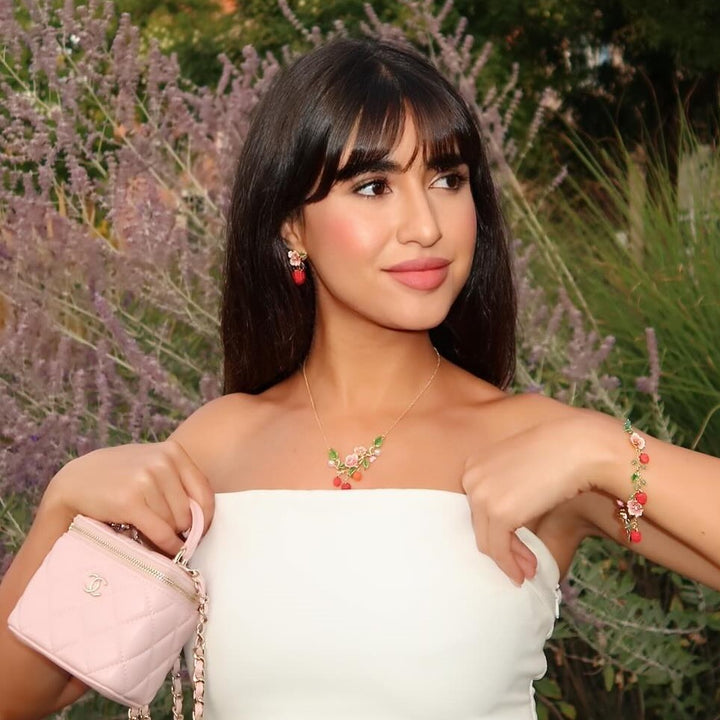Raspberry Flower Enamel Earrings