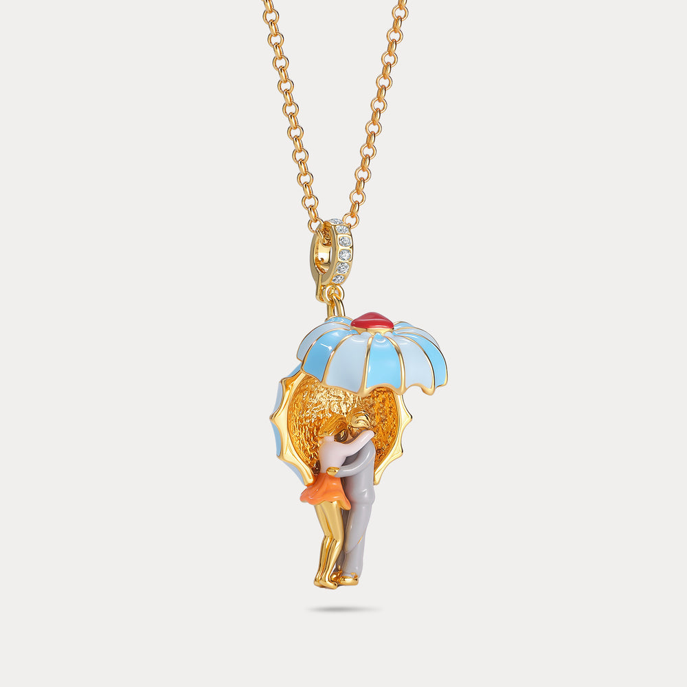 Selenichast Umbrella Lovers Locket Necklace