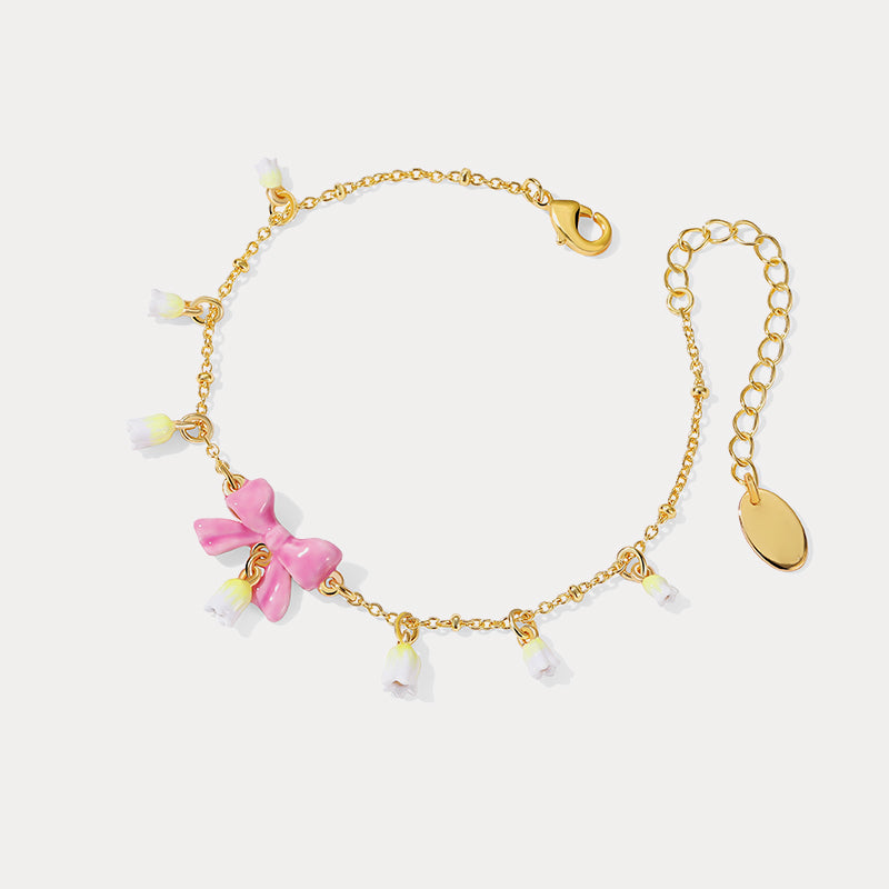 Enamel May Lily Of The Valley Bowknot Bracelet
