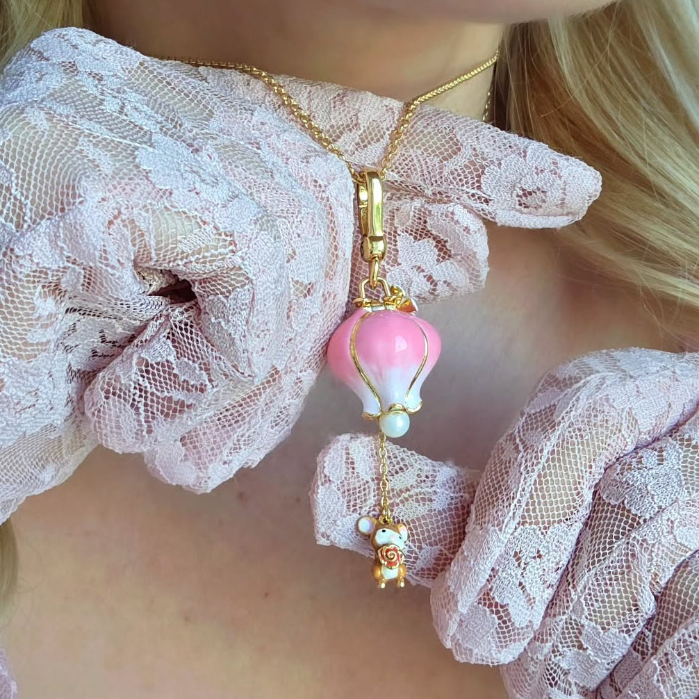 Rose Mouse Locket Necklace 18K Gold Jewelry Selenichast