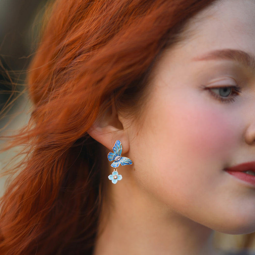 Blue Butterfly Floral Earrings