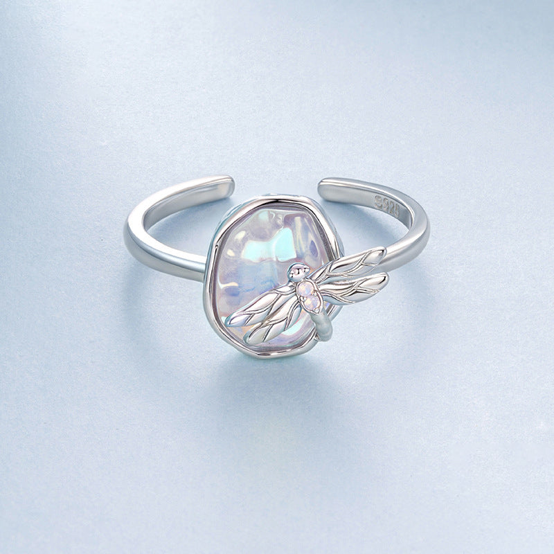 Selenichast Sterling Silver Dragonfly Ring with Open Band