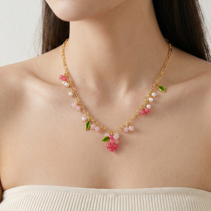 Selenichast Pink Berry Charm Necklace
