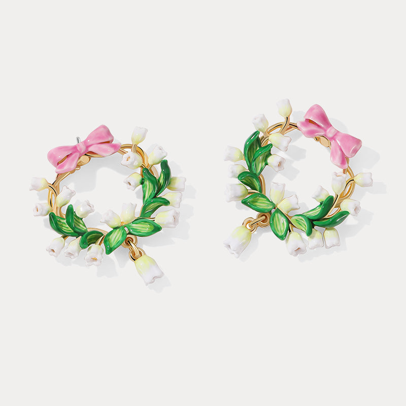 Lily Of The Valley Pink Bowknot Earrings