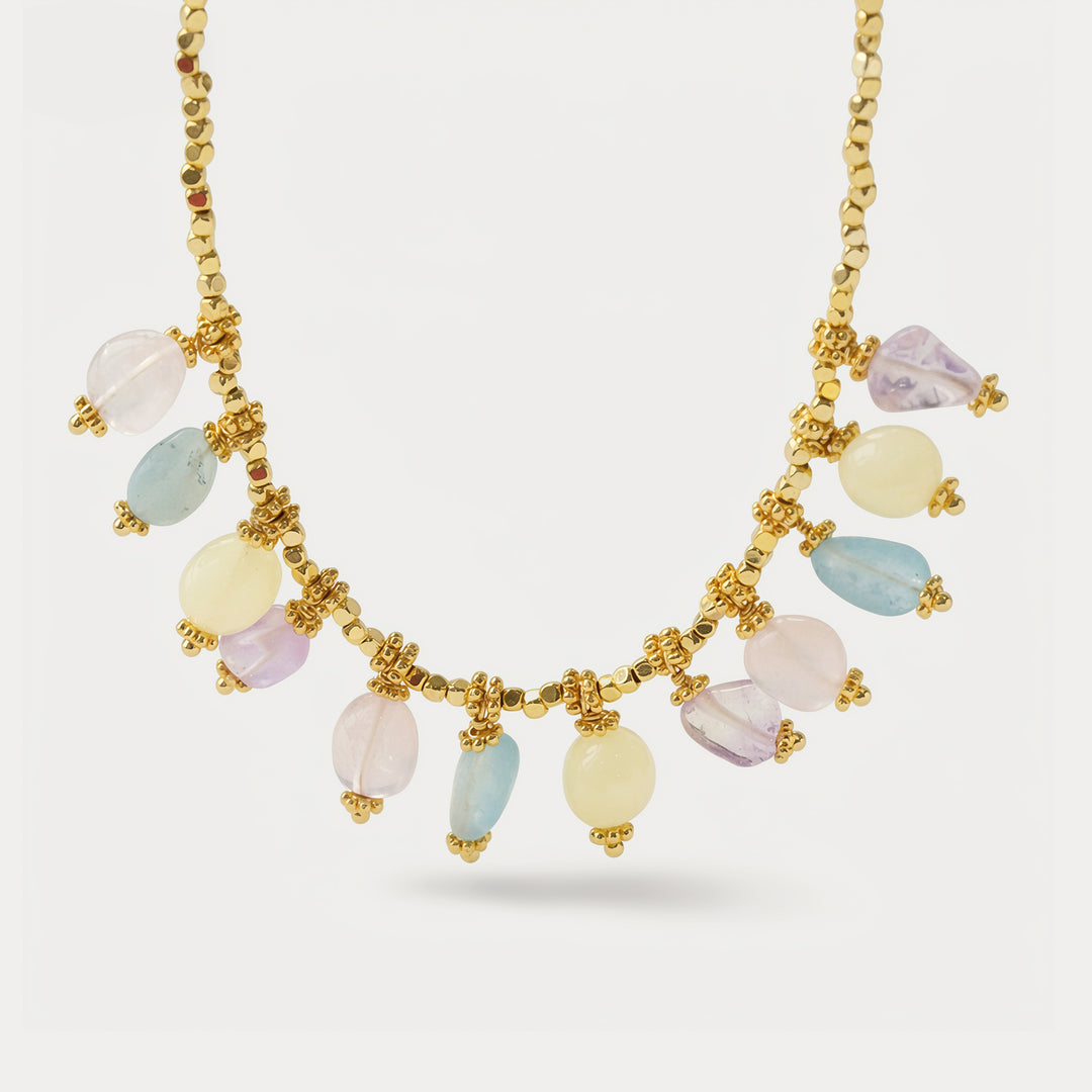 Selenichast Gold Gemstone Charm Necklace