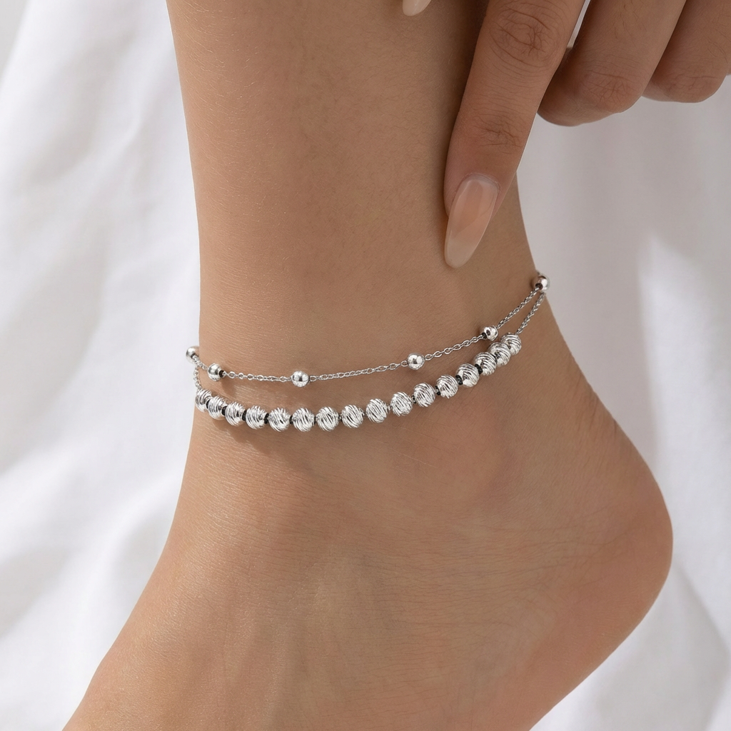 Selenichast Silver Beaded Anklet