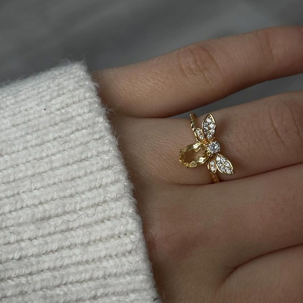 Selenichast Citrine Honey Bee Ring