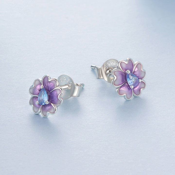 Selenichast Purple Botanical Earrings with Blue Gemstone Accent